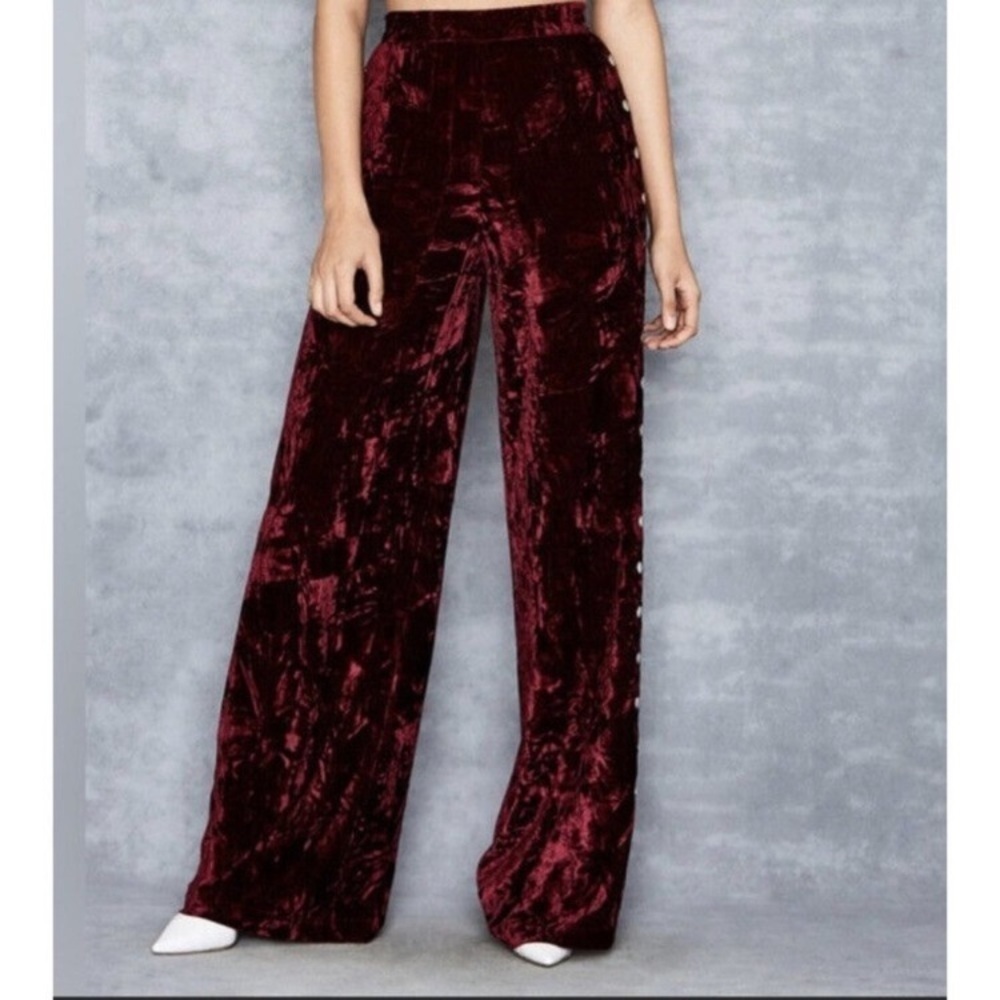 Mistress Rocks Valiant Plum Crushed Velvet Studded Palazzo Pants Size XS - Picture 2 of 8